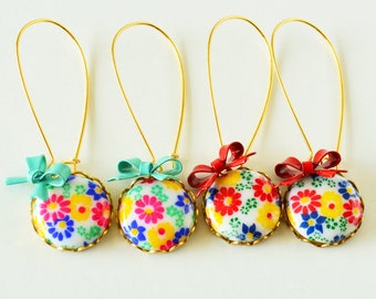 Mod Floral Summer, Bow Earrings, Round Vintage Glass Cameo, Gold