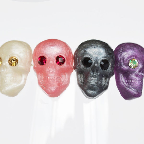 Day of the Dead Skull Studs, Pearlized Lucite, Swarovski Crystals
