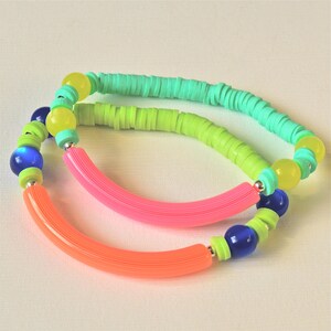 Neon Lucite Tube and Rubber Heishi Stacked Bracelets