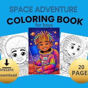 Space Adventure Coloring Pages for black boys | Astronaut Theme | Screen Free Activity | Digital Download