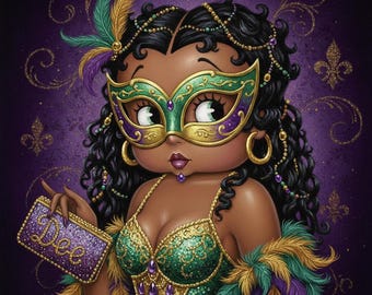 Mardi Gras Girl Art, Masked Toddler Print
