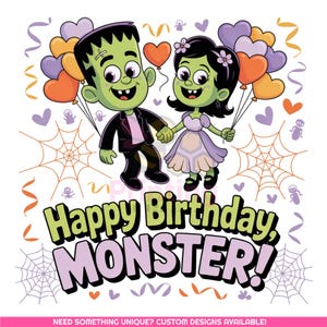 Happy Birthday Monster PNG | Spooky Party Theme Tee Sublimation | Design for Kids | Funny Halloween Birthday Shirt Png | Digital Download