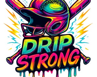 Neon Baseball Helmet PNG: Drip Strong Sublimation Design (Digital Download)