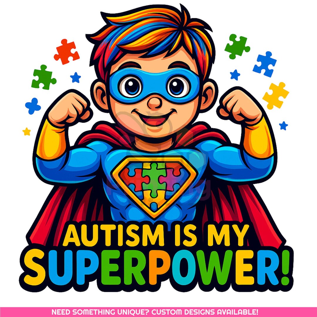 Autism Superpower Boy Clipart: Puzzle Superhero PNG (digital Download ...