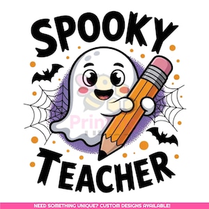 Gruseliger Lehrer PNG | Niedliches Geist-Halloween-Lehrer-Sublimationsdesign | Gruselige Stimmung Png | Retro Halloween Tshirt Png | Digitaler Download