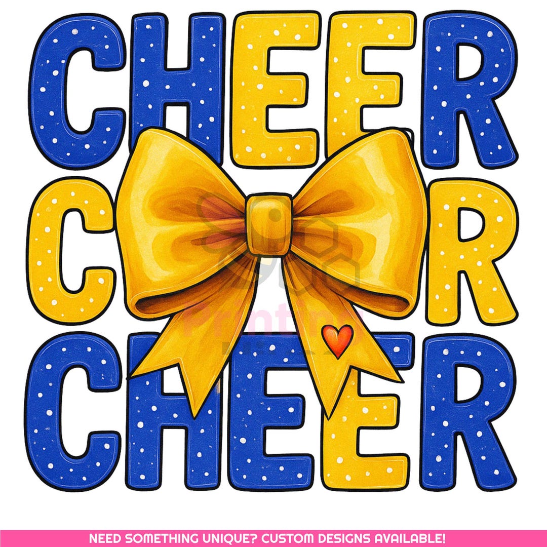 Yellow Cheer Pattern Blue & Yellow Cheer Bow PNG: Cheerleading Sublimation Design (digital ...