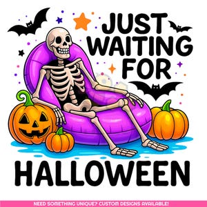 Spooky Summer Halloween PNG: Lazy Skeleton Clipart (Digital Download)