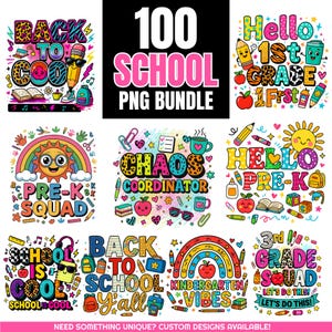 100 Back to School PNG Bundle | Teacher & Student Sublimation Designs | Pre-K Kindergarten 1st Grade Tshirt Clipart | Digital Download