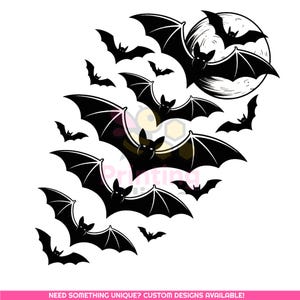 Flying Bats with Moon Halloween PNG | Spooky Bat Clipart for Sublimation Design | Gothic Png | Halloween Bat Tshirt Png | Digital Download