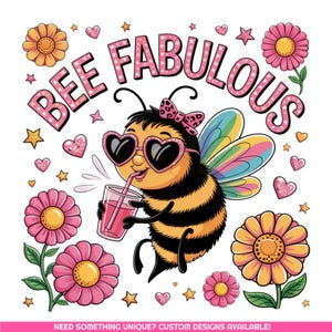 Bee Fabulous PNG | Cute Bumble Bee Sublimation Design | SunFlower Illustration | Sparkly Summer Flower Art for Girls | Instant Download