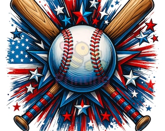 Patriotic Baseball PNG | American Flag Baseball Sublimation Design | 4th of July Sports Tshirt Clipart