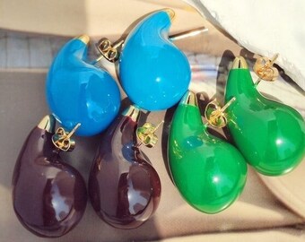 Boucles d'oreilles pendantes dôme colorées Kylie Jenner - Boucles d'oreilles inspirées de Bottega - Grosses boucles d'oreilles vertes tendance, cadeau en or et argent sterling bleu