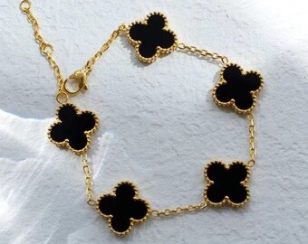 Conjunto de joyas de trébol de cuatro hojas chapado en oro de 18 quilates, inspirado en la madreperla Van Cleef Alhambra, juego de collar, pulsera y aretes