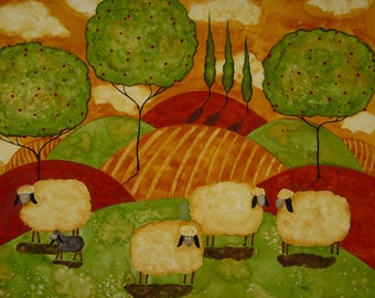 Farmhouse Hubbs Children Art Folk Prints Farm Animals Tuscany Sheep Country