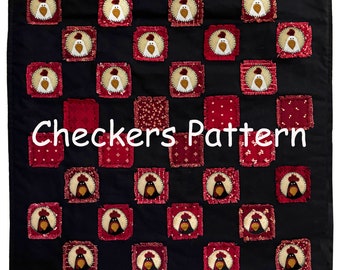Chickens Rooster Wool Applique Checkers Game Pattern Digital Instant Download  Debi Hubbs Quilt Patterns  Farm Animals Easy