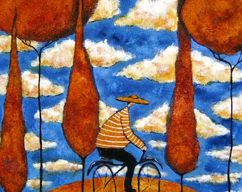 Hubbs Children Art Folk Prints Whimsical Italian Country Tuscan  Dog Bike Autumn