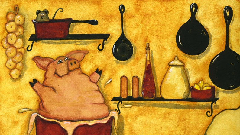 Farmhouse Hubbs Art Folk Prints Country Kitchen Chef Pig | Etsy