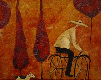 Hubbs Art Folk Prints Whimsical Animals Pets Dog Italian Countryside Bike Park