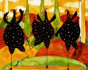 Farmhouse Hubbs Children Art Folk Prints Italian Country Chickens Farm Dance