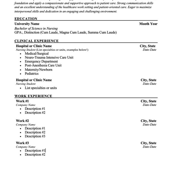 new grad nursing resume template