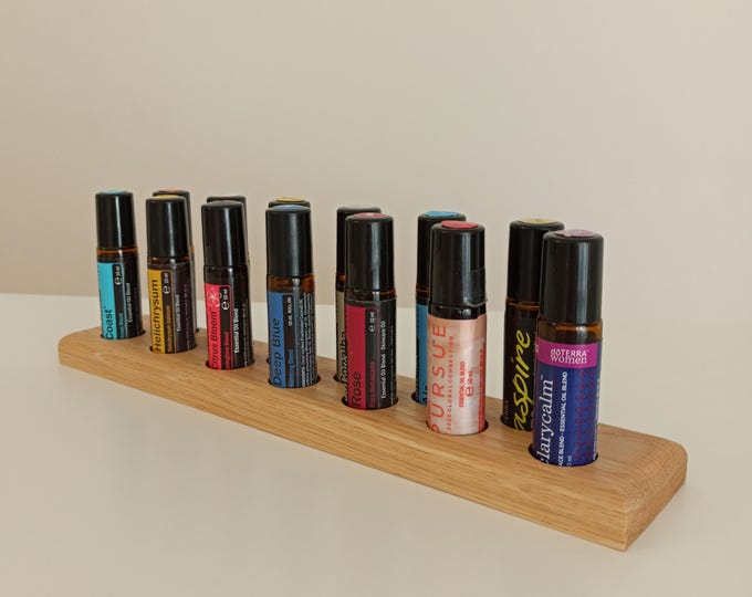 Featured listing image: 13 Bottle Roll On Essential Oil Holder – Solid Oak Organizer