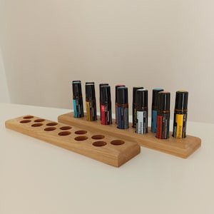 Oak Essential Oil Holder – 13 Bottle Roll-On Storage for doTERRA 10ml | Wooden Aromatherapy Organizer Stand