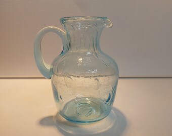 PICHET- cruche - carafe - vase - en verre bleu turquoise clair - VINTAGE
