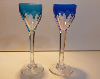 BACCARAT - lot 2 verres à liqueur - x1 COBALT et 1x TURQUOISE - Modèle Geneva - XXe siècle