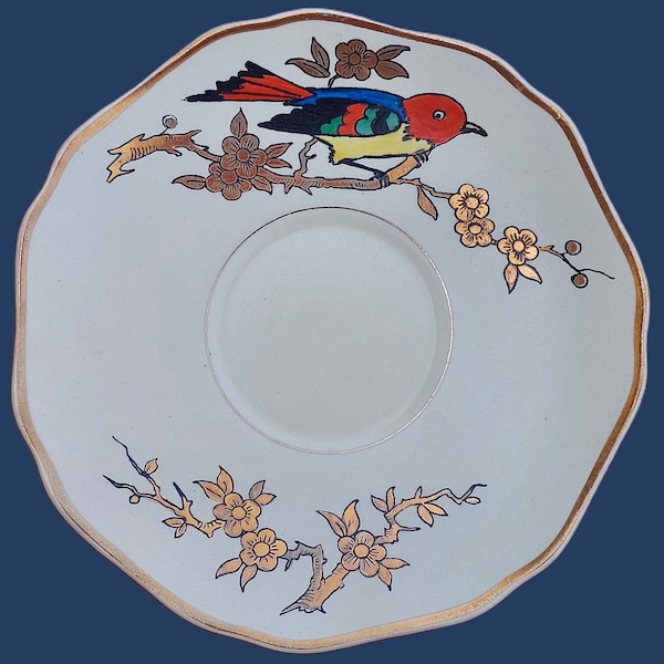 LONGWY - "les oiseaux" - assiette décorée main - Multicolore et Dorée - vintage - 1950 - 1960 ?