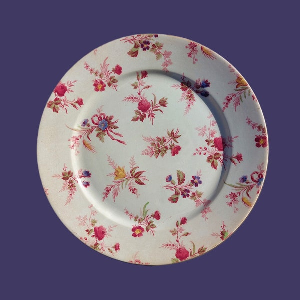 Sarreguemines - 1860 - 1919 - Assiette - Semi de fleurs - Estampille - PERSE -Croise de Lorraine