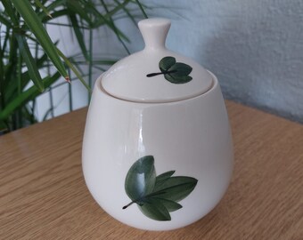 Sucrier - VILLEROY & BOCH - avant 1940 - FAÏENCE - peint main - décor feuilles de lierre vertes - avec couvercle