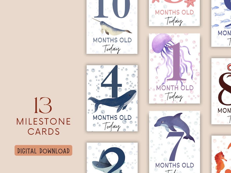 Under the Sea Baby Milestone Cards, Nautical Photo Props (digital ...