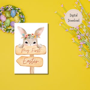 1 carte florale d'étape de Pâques, carte imprimable 4 x 6 pouces, étape importante de bébé avec accessoire photo, lapin de Pâques, première Pâques.