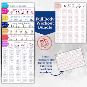 Full body exercise workout bundle, 30 Day Challenge Fitness guide, Workout exercise bundle, Printable workout exercises for home workout gym