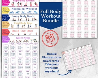 Paquete de ejercicios de cuerpo completo, Guía de fitness de 30 días, Paquete de ejercicios de entrenamiento, Ejercicios de entrenamiento imprimibles para el gimnasio en casa
