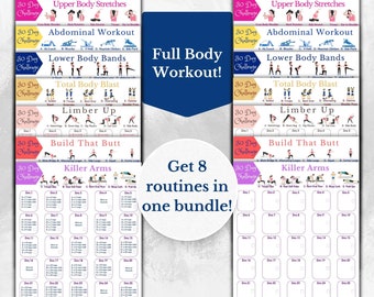30 Day Challenge Bundle, Digital Fitness Challenge Printable Exercise Planner, Full Body Fitness Guide, 30 Day Challenge Tracker