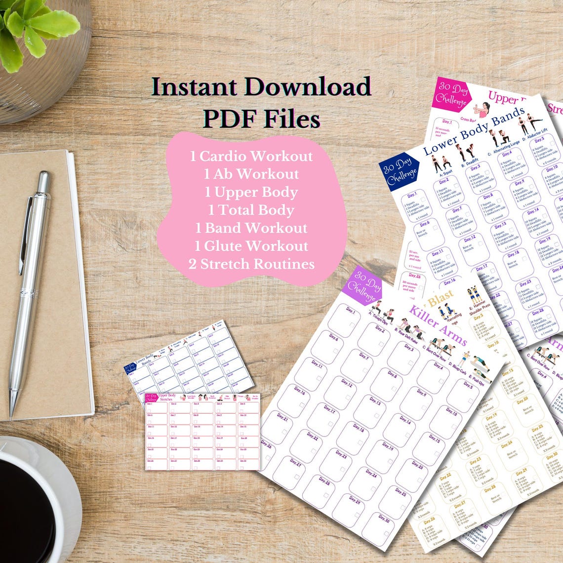 30 Day Challenge Bundle, Digital Fitness Challenge Printable Exercise ...