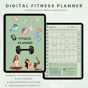 Cyfrowy planer fitness, śledzenie utraty wagi i kondycji, cyfrowy dziennik fitness, planer treningów, śledzenie kalorii, planer posiłków, GoodNotes