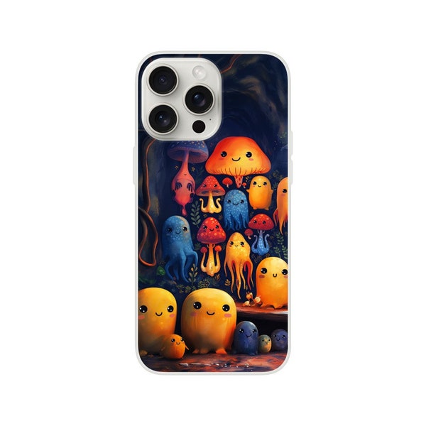 Funny Alien Flexi Case, Phone Protection with Aliens in a Cave, Glow-in-the-Dark Monster Phone Cover, Smartphone Case with Creatures
