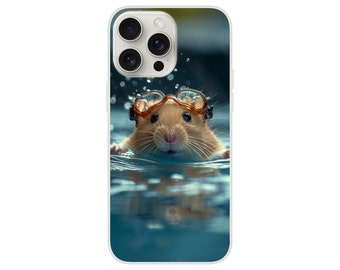 Cute Hamster in Diving Goggles Flexi-Case, Diving Rat Phone Cover, Swimming Guinea Pig Water-Themed Phone Case