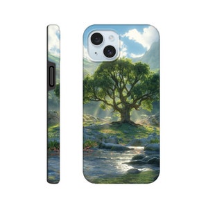 Robuuste mobiele telefoonhoes met boom, mobiele telefoonbescherming met natuurafbeelding, schokbestendige mobiele telefoonhoes met rivier, harde schaal met motief, hoogwaardige luxe hardcase