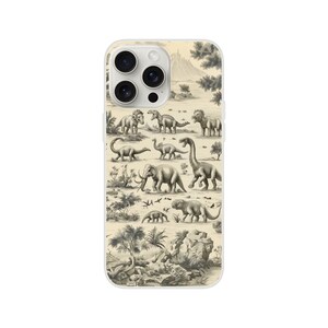 Flexibele mobiele telefoonhoes met dinosaurussen, getekende dinosaurus flexi case, getekende prehistorische dieren op mobiele telefoonbescherming, mammoet mobiele telefoonhoes