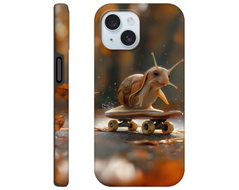 Snail on skateboard hard case, phone cover with vineyard snail on skateboard, mobile case with moving, funny crawling creature