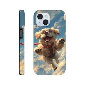 Fliegender Hund Handyhülle, Hündchen in den Wolken Hartschalen-Case, Handycover mit blauem Himmel, Handyhülle mit lustigem lachenden Tier
