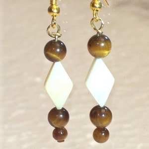 Tigereye and White Shell Earrings