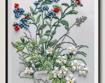 Seidenband Stickpackung: Vergissmeinnicht & Maiglöckchen, DIY Blumenstich (Tutorial Video)