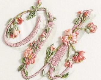 Blumen Monogramm Seidenband Stickerei Kit: Anfänger DIY Handwerk