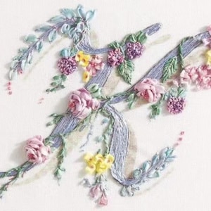 Beginner-Friendly Floral Monogram Silk Ribbon Embroidery Kit (K–T) | Includes Tutorial Video, Hand-Dyed Ribbons & All Essentials
