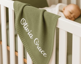 Personalized Embroidered Cotton Knit Baby Blanket: Custom Keepsake