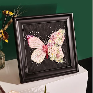 3D Beads & Silk Ribbon Embroidery Butterfly DIY Kit with Picture Frame – Perfect Christmas Gift for Beginners, Complete Craft Set with Video